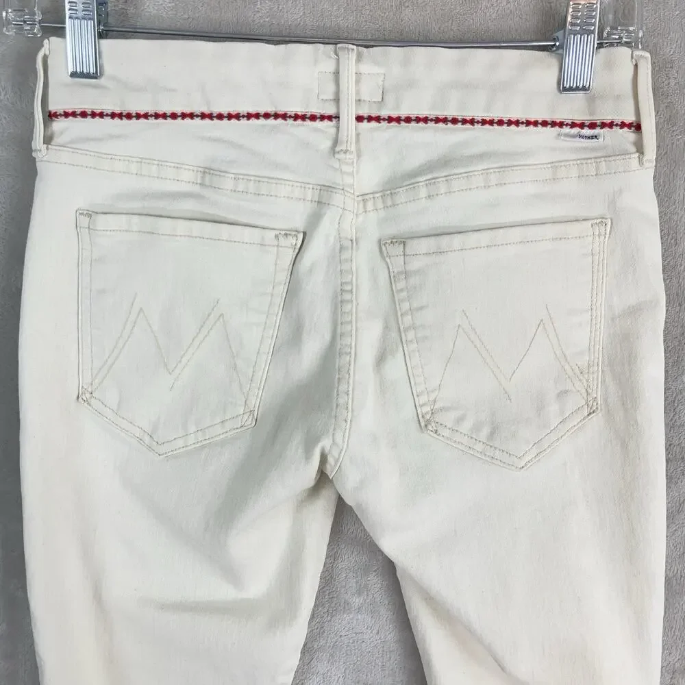 MOTHER The Looker Ankle Zip Pants Barefoot Princess Embroidered Red Trim 26" - Picture 9 of 16